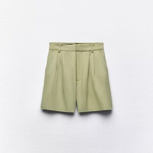 Zara Pleated High Waist Women's Olive Green Shorts